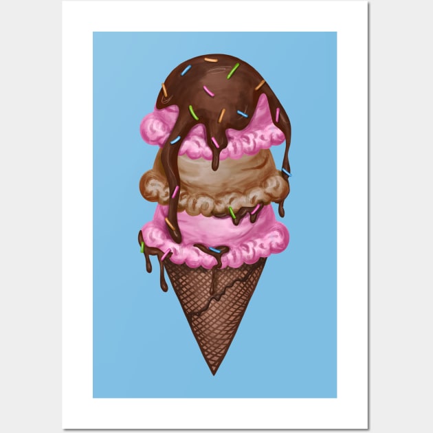 Ice Cream Cone Triple Scoop Wall Art by sparkling-in-silence